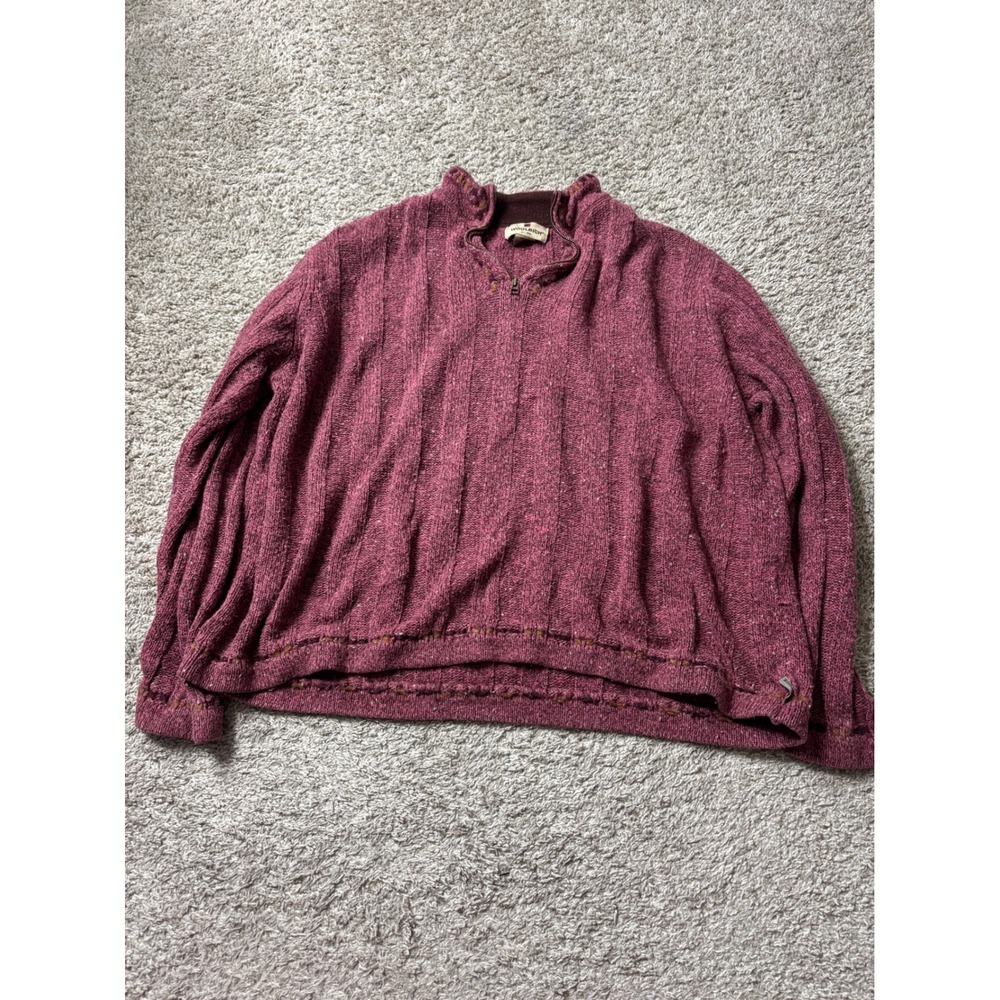 Woolrich Womens XL Berry Heather Ramie Wool Blend Quarter Zip Ribbed Sweater